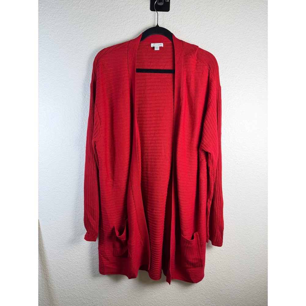 J JILL Cardigan Women Cotton Quite Luxury Christmas Red Cozy Classic Minimalist